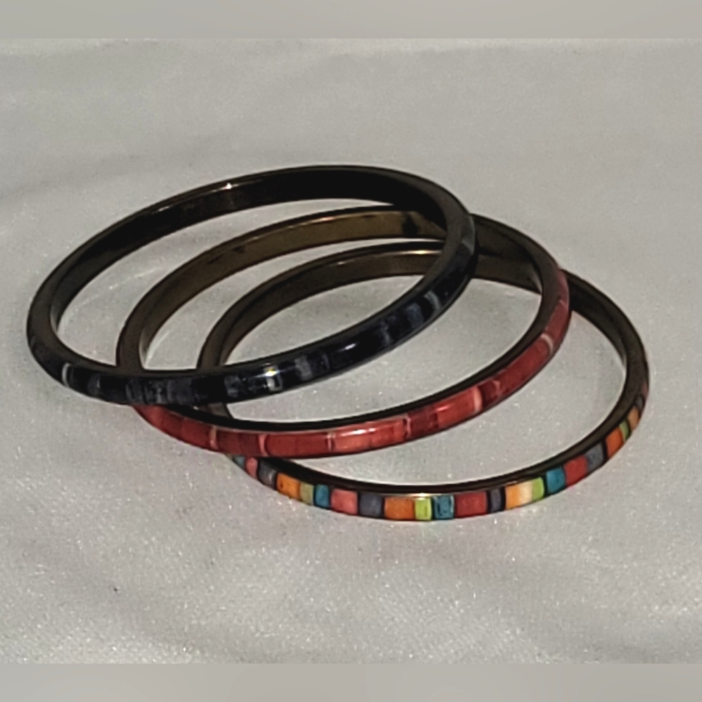 Colorful Bangle Set Brass Inlay - Picture 4 of 7